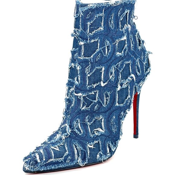 Christian Louboutin SO KATE BOOTY 100 Denim Ankle Bootie Boots Heels - Picture 6 of 16